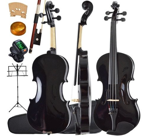 Kit Violino Barato Canhoto Preto  4/4 Estojo Arco Breu
