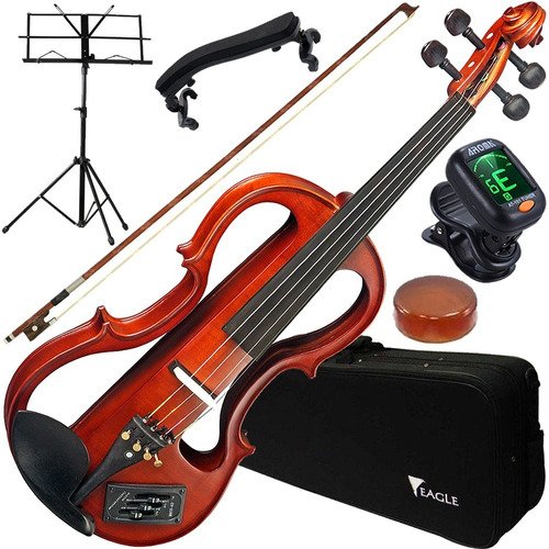 Kit Violino Elétrico Eagle EV744 4/4 Completo com Arco Breu Afinador Cromático Espaleira e Suporte de Partitura