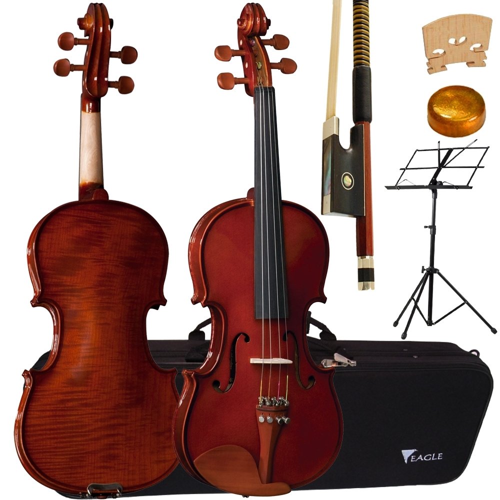Kit Violino Ve431 3/4 Tampo Em Abeto Envernizado Eagle + Estojo + Estante Partitura