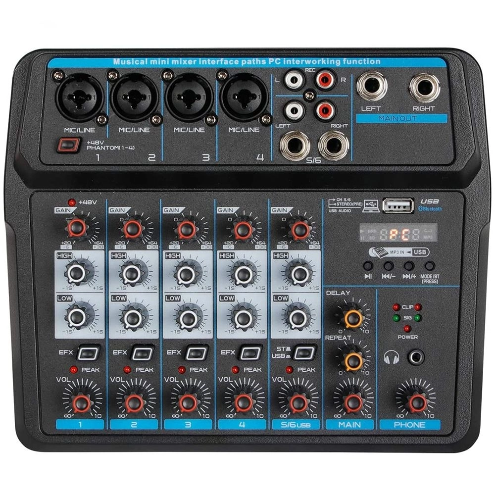 Mesa De Som U6 Boxx 6 Canais Usb Com Interface Usb P10 Xlr