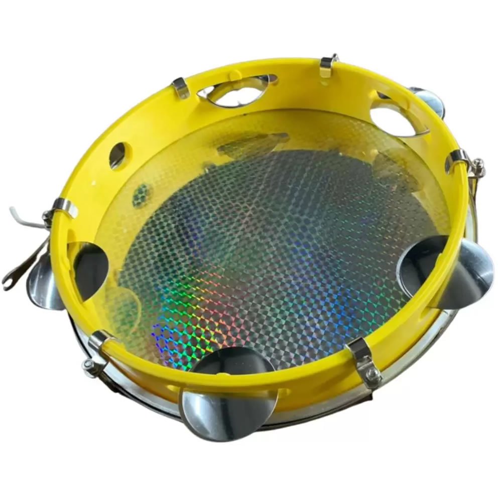 Pandeiro Luen 12 Pol Pele Holográfica Amarelo Profissional