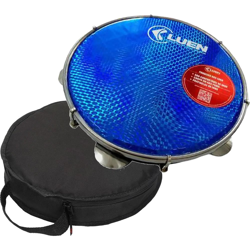 Pandeiro Profissional Luen 12 Pele Holográfica Azul + Capa
