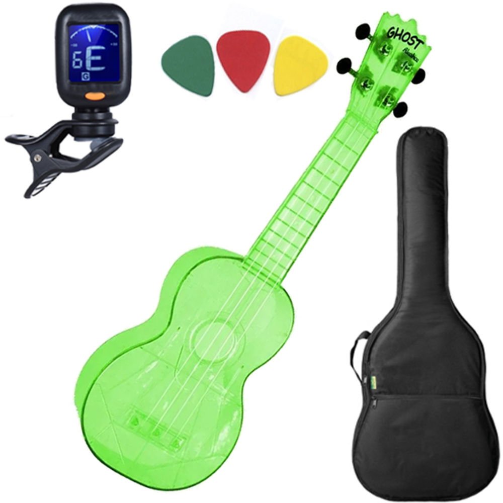 Ukulele Ghost Soprano Acústico Verde Akahai Aquila Afinador