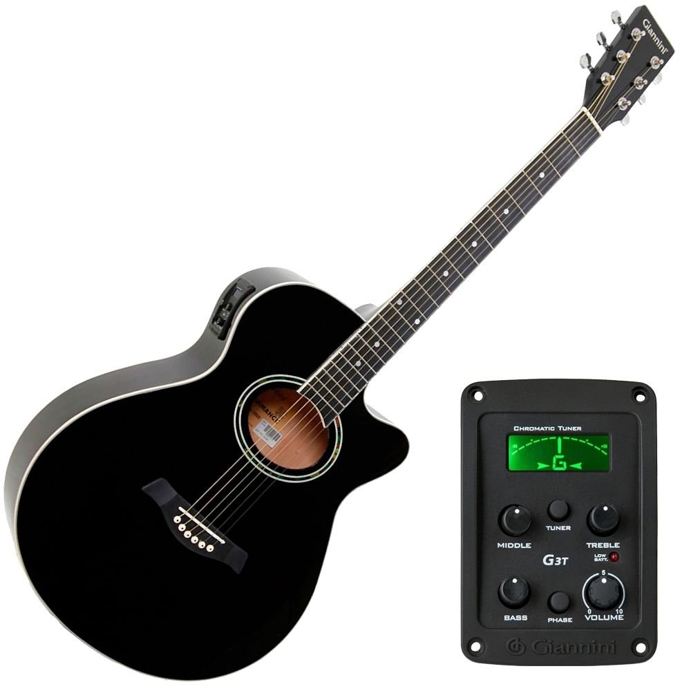 Violão Elétrico Mini Jumbo Gsf1r Bk Preto Giannini