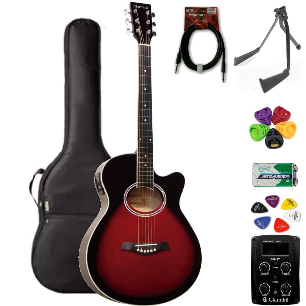 Violão Giannini Mini-Jumbo GSF1D Brown Red Burst + KIT3CI