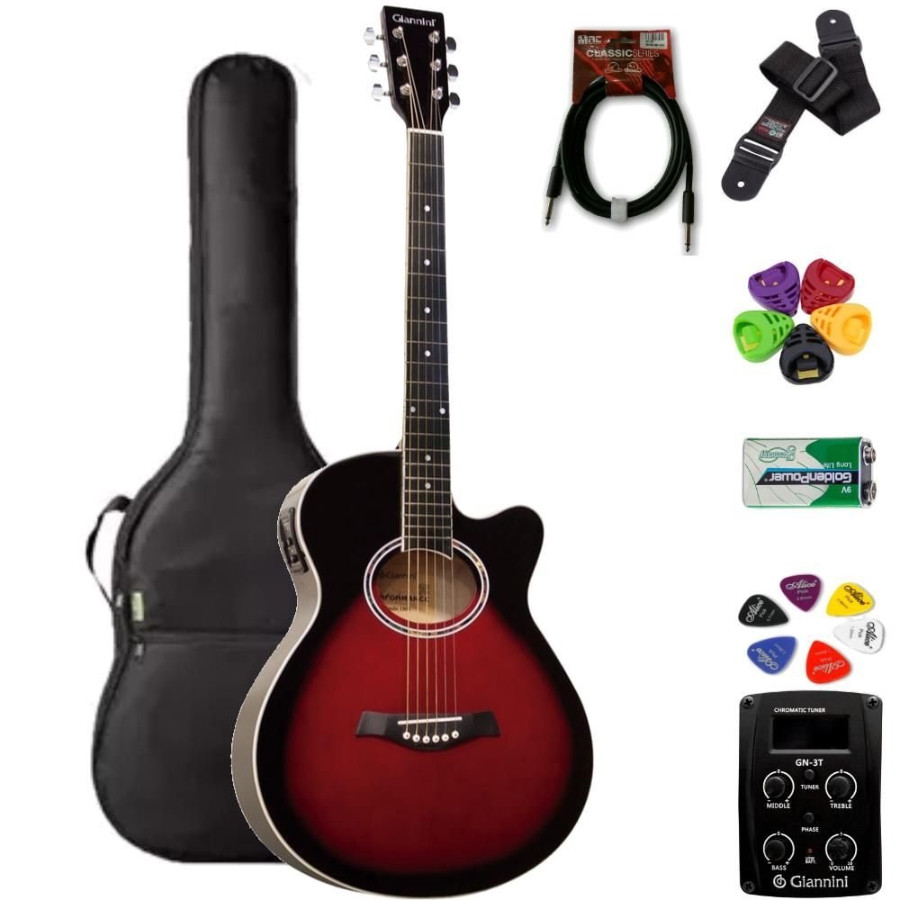 Violão Giannini Mini-Jumbo GSF1D Brown Red Burst + KIT4L