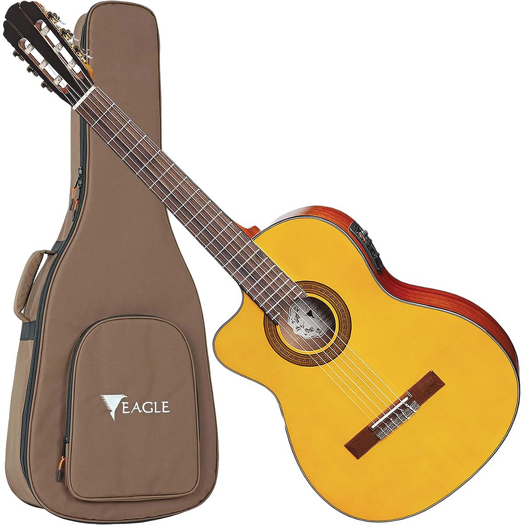 Violão Eletroacustico Canhoto Eagle Ch800 Nt Lh Clássico Cutway Natural