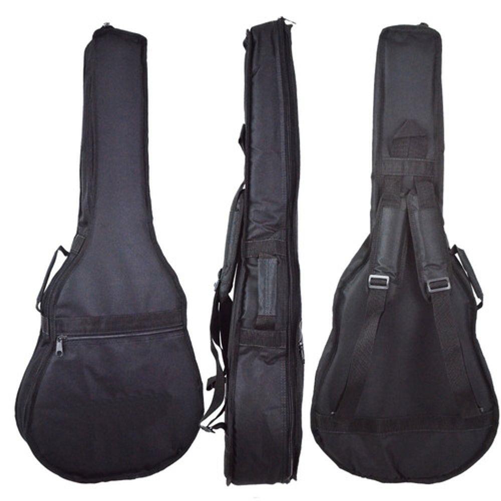 Capa Para Violão Folk Acolchoada Nylon Ultra Resistente - Preto - Clássico / Folk ; Jumbo