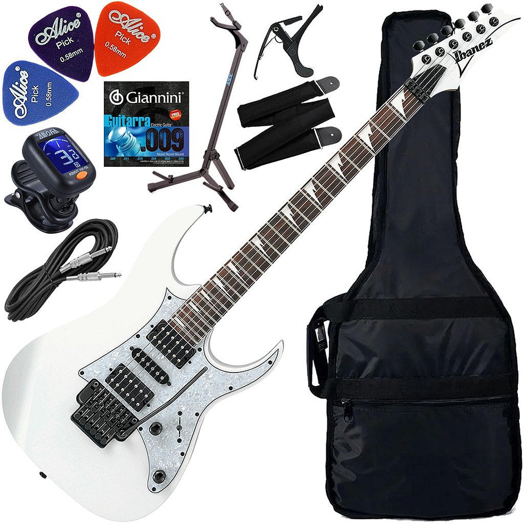 Kit Guitarra Elétrica Ibanez Strato Rg350 Dxz Wh Branca Gx02