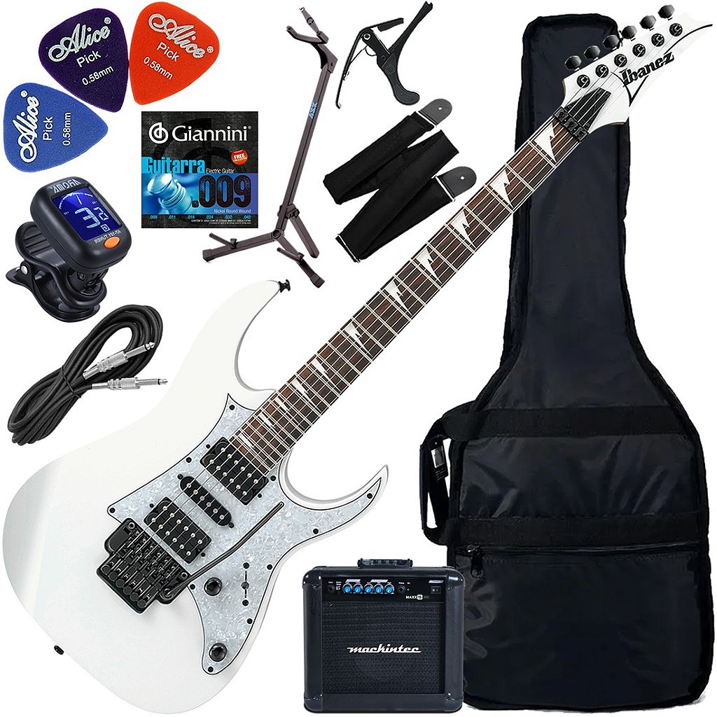 Kit Guitarra Elétrica Ibanez Strato Rg350 Dxz Wh Branca Gx03