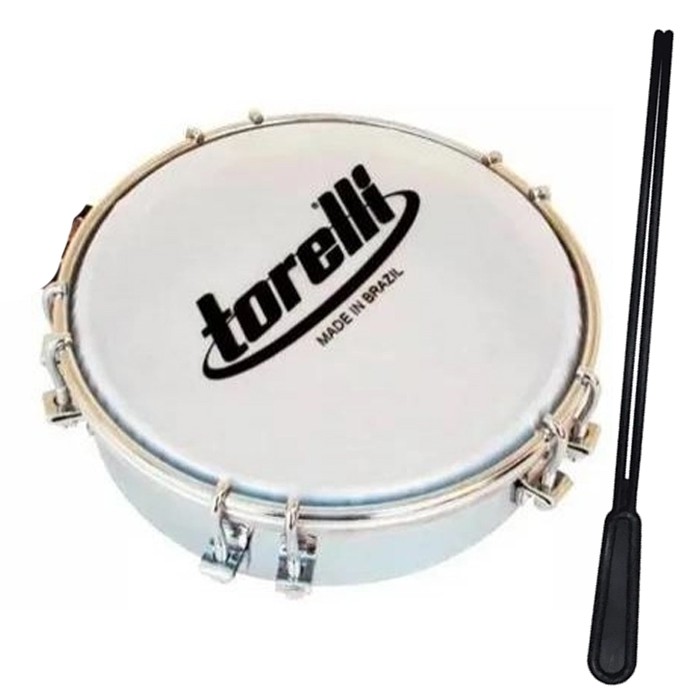 Tamborim de Alumínio Pele Leitosa TT416 Torelli + Baqueta