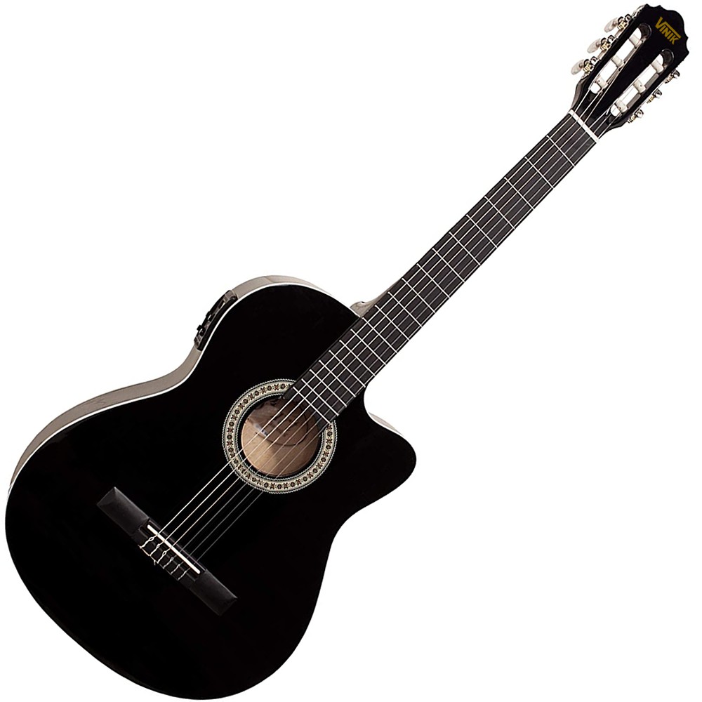 Violão Nylon Elétrico Cutaway Flat PT VCW39EL Preto Vinik