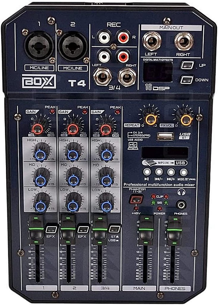 Mesa De Som 4 Canais Boxx T4 Interface Usb Lives E Gravações