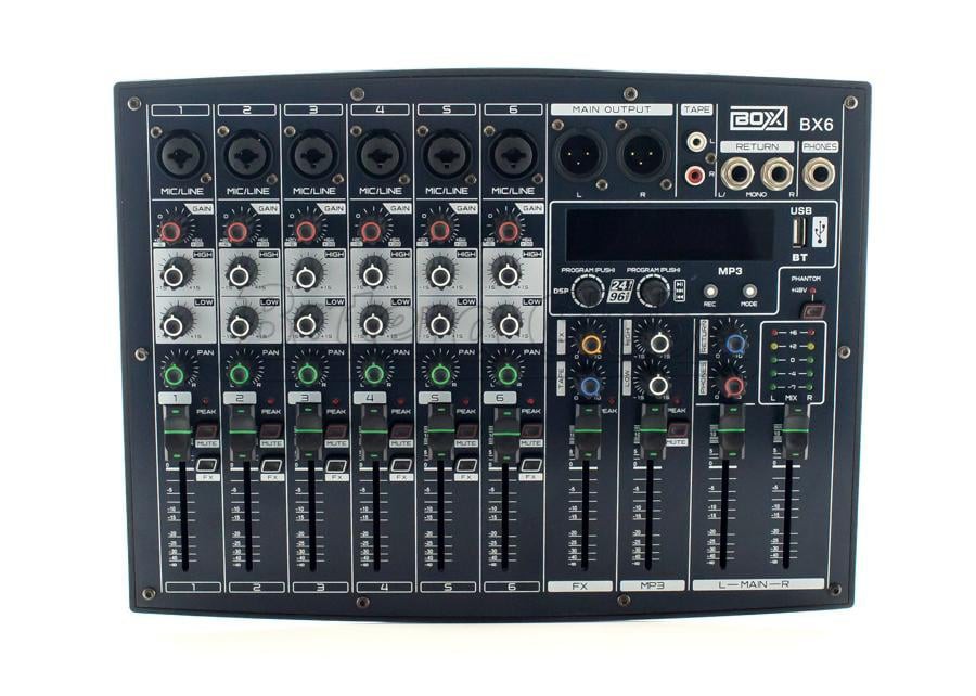 Mesa de Som Boxx BX6 com 6 Canais, Bluetooth, USB, MP3, Rec, FX e Interface