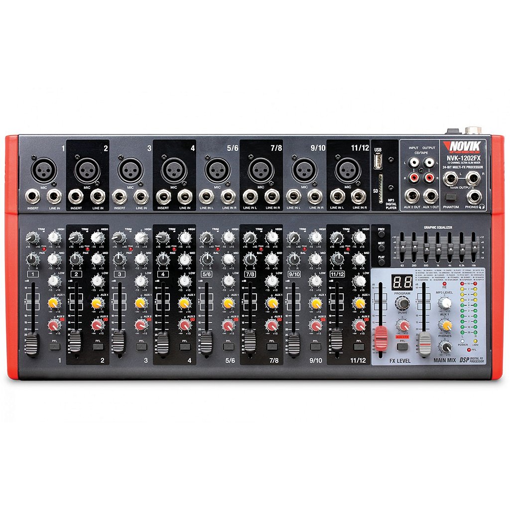 Mesa De Som Mixer 12 Canais Novik Neo NVK 1202 Bluetooth 110V