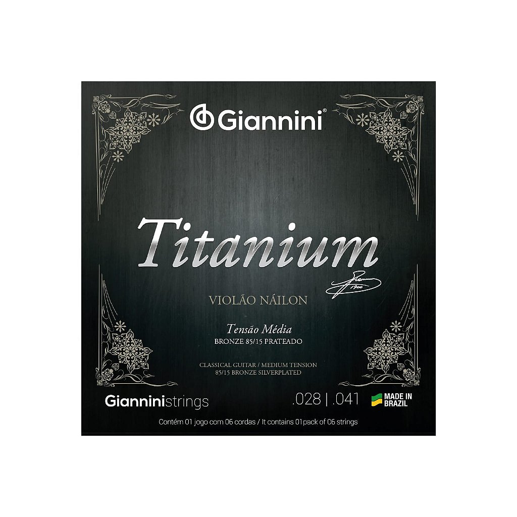 Encordoamento Violão Nylon 6 Cordas Giannini Titanium Bronze 85/15 GENWTM Média