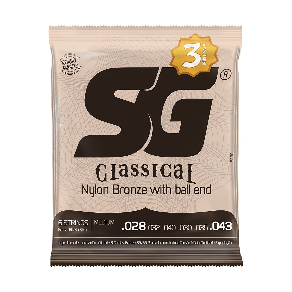 Encordoamento para Violão Nylon Médium Com Bolinha Triple Pack SG 0.28  – 5280TP