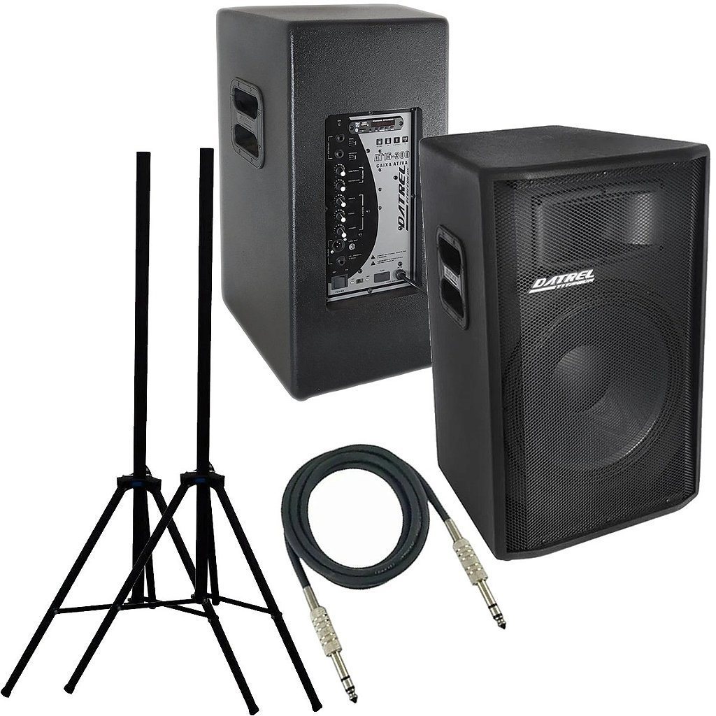 Kit Caixa de Som Datrel Ativa e Passiva Falante 15" 600w Rms Titanium Bluetooth Usb CSX02