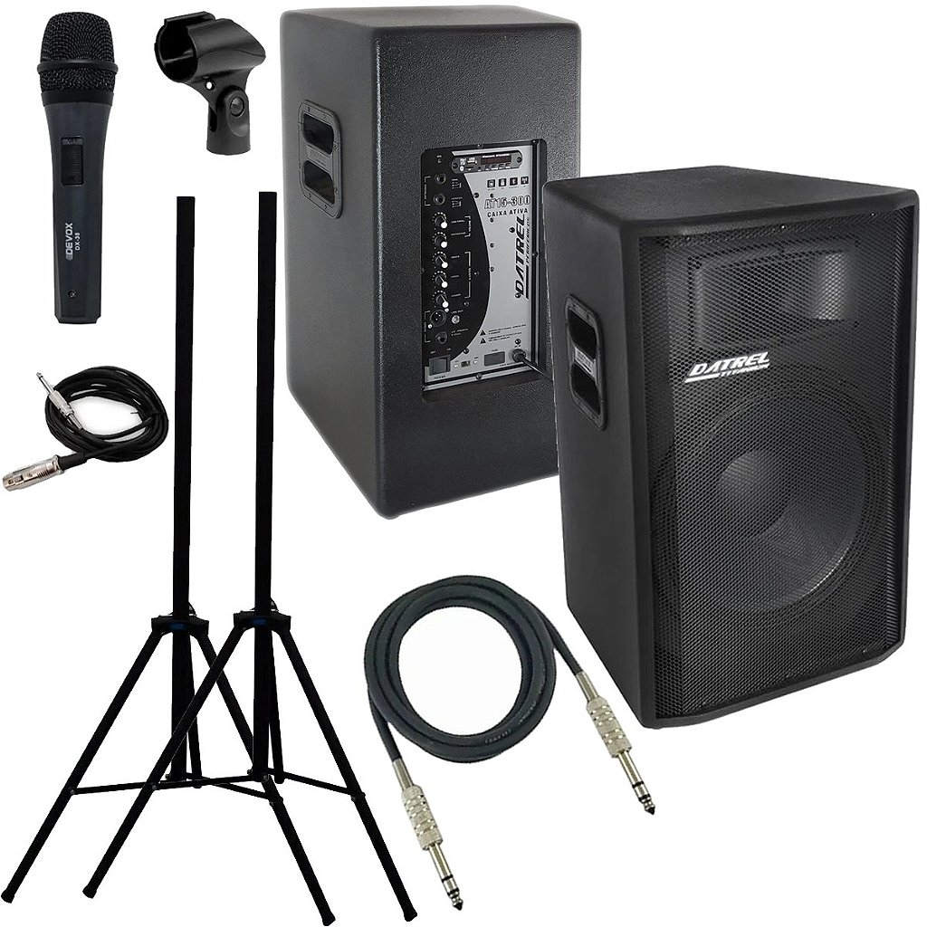 Kit Caixa de Som Datrel Ativa e Passiva Falante 15" 600w Rms Titanium Bluetooth Usb CSX03