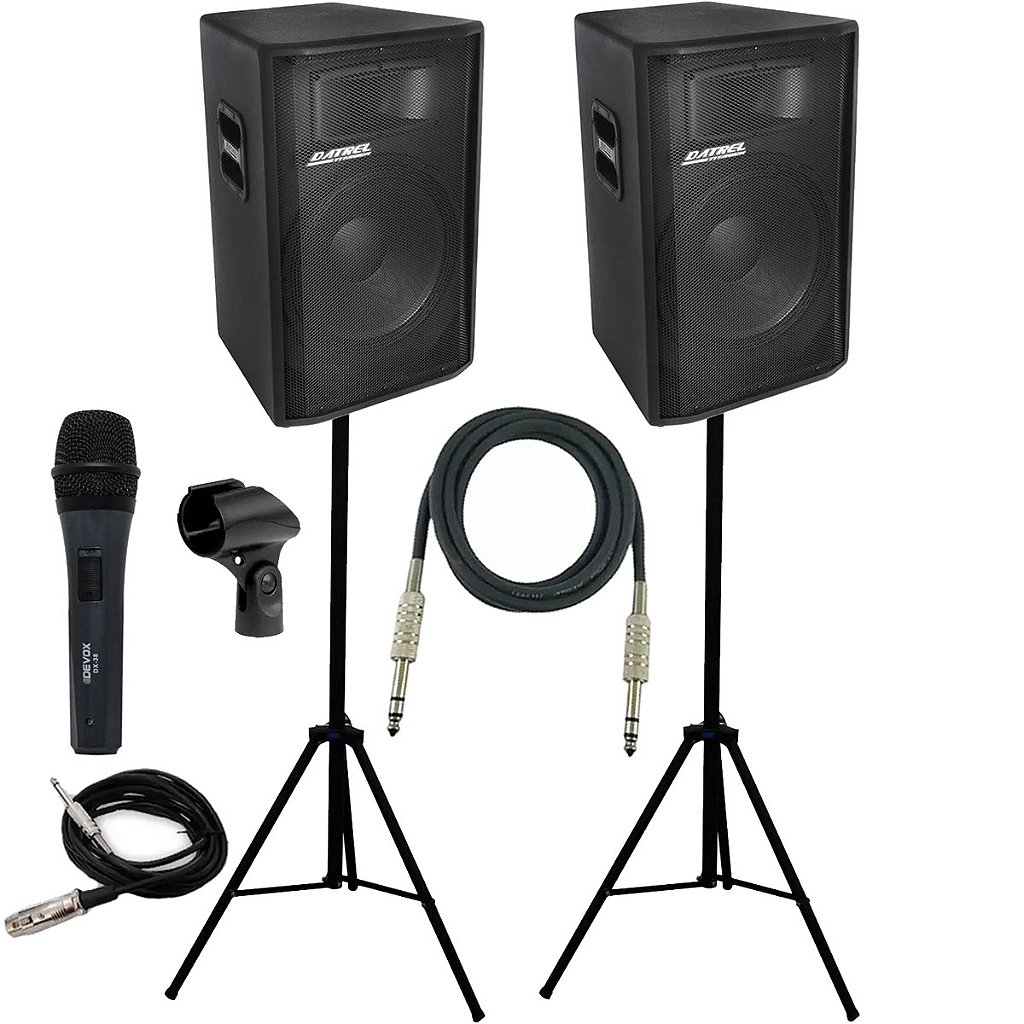 Kit Caixa de Som Datrel Ativa e Passiva Falante 15" 600w Rms Titanium Bluetooth Usb CSX03