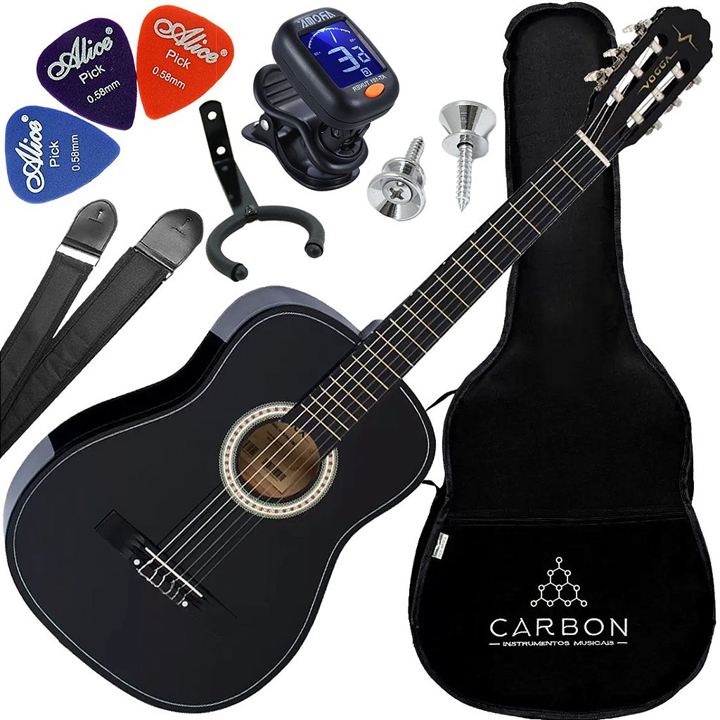 Kit Violão Clássico Acústico Cordas Nylon Vogga VCA104N Preto VX04