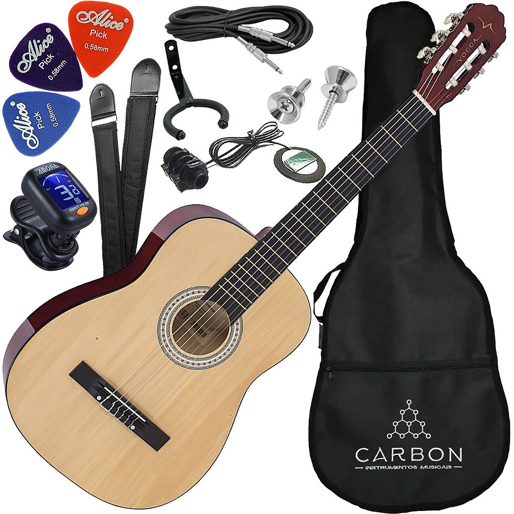 Kit Violão Clássico Eletroacústico Nylon Vogga VCA103N Natural VX07