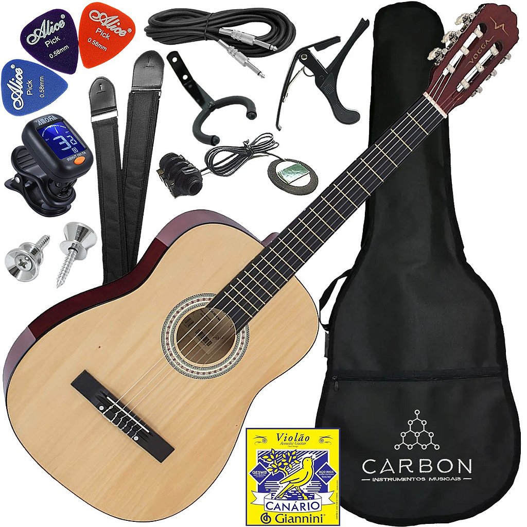 Kit Violão Clássico Eletroacústico Nylon Vogga VCA103N Natural VX08