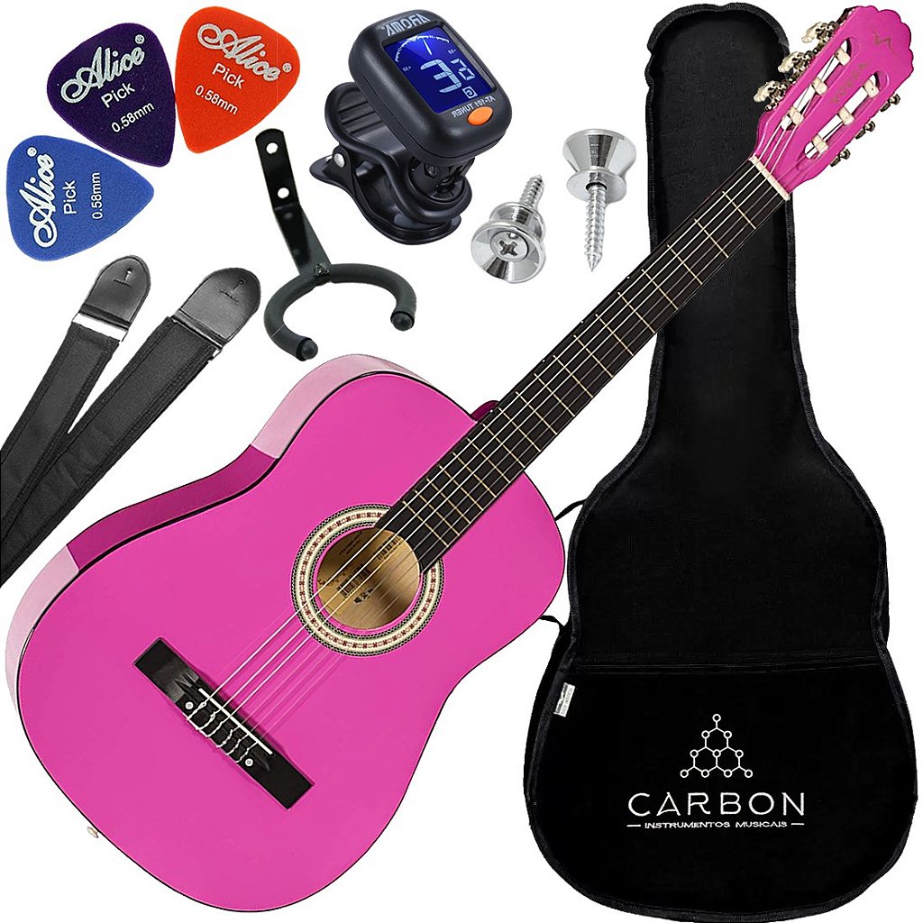 Kit Violão Acústico Vogga VCA105N Nylon Clássico 38” PK Rosa VX04