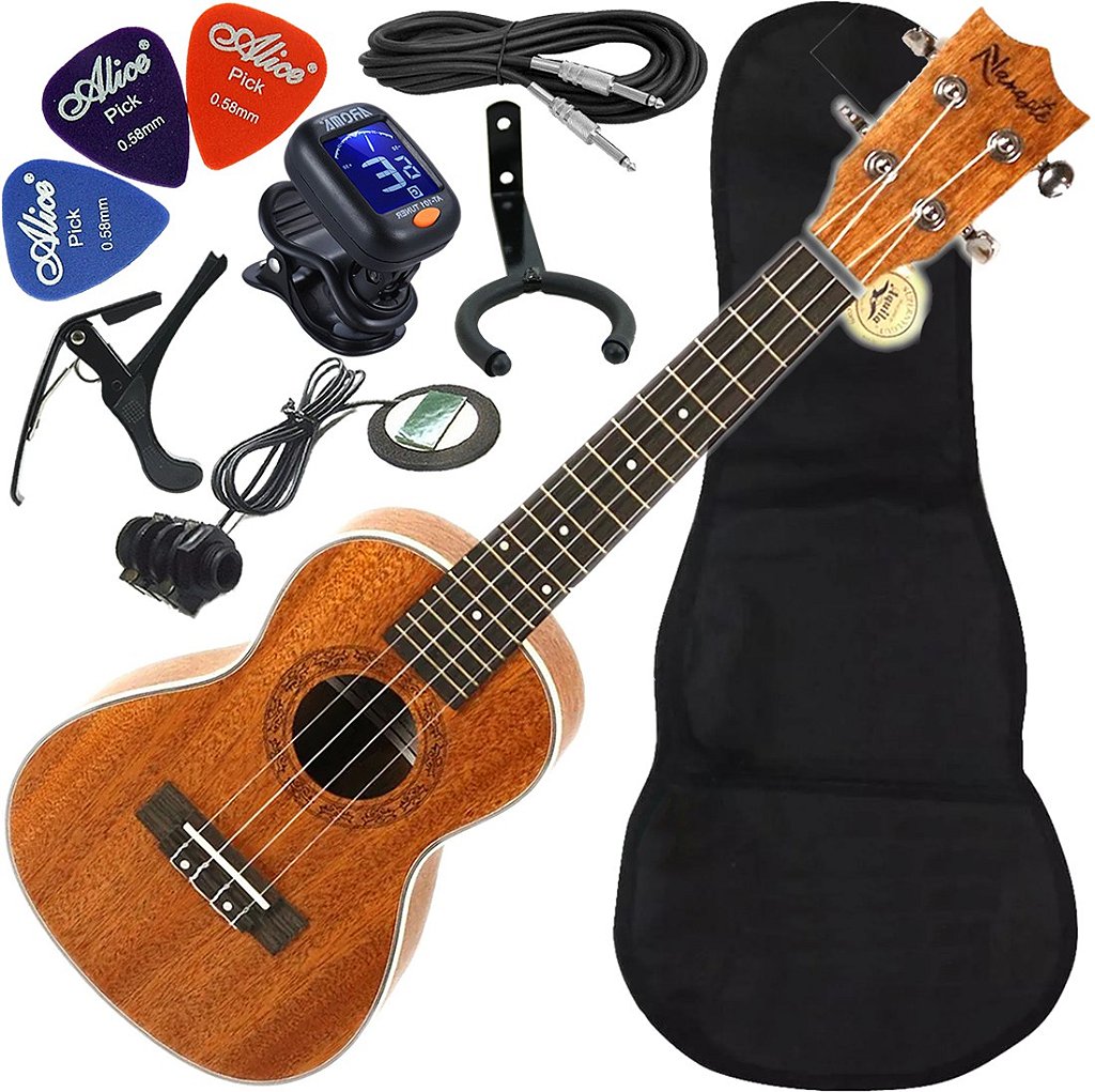 Kit Ukulele Concerto Eletroacústico Namastê NU23-MGQ Spanking Lateral Abaolado UX02