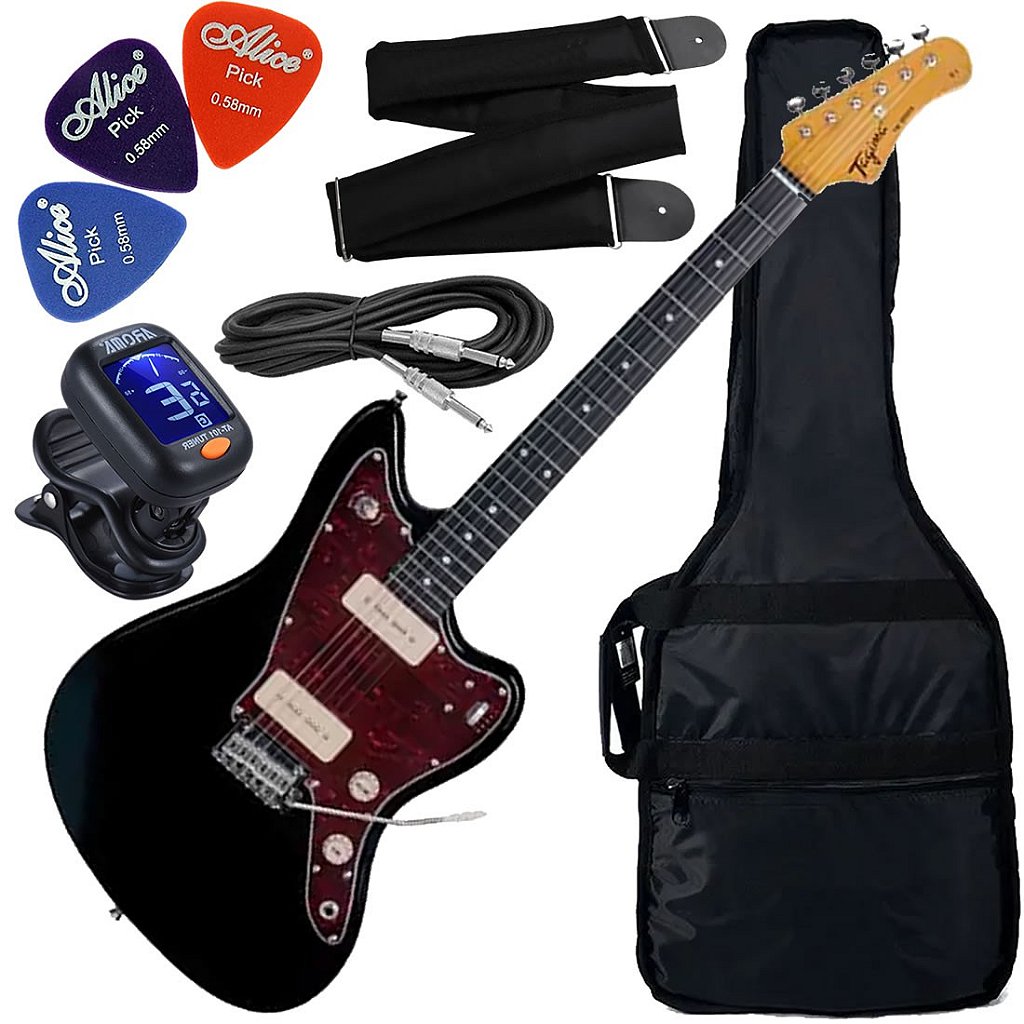 Kit Guitarra Tagima Jazzmaster TW 61 BK Preta Woodstock GX01