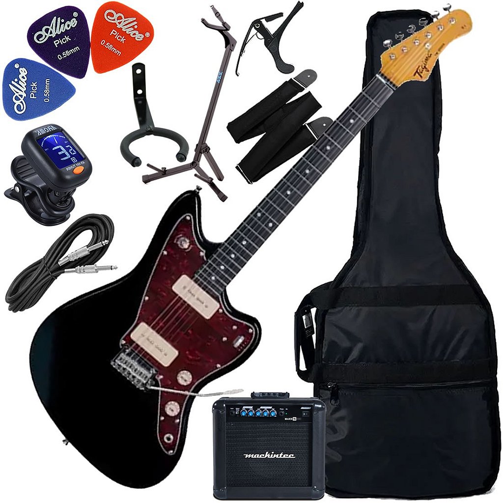 Kit Guitarra Tagima Jazzmaster TW 61 BK Preta Woodstock GX03