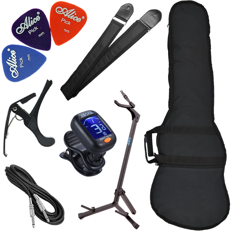 Kit Acessórios Carbon Para Contrabaixo C/ Capa Palhetas Correia Cabo Suporte e Capotraste BX02