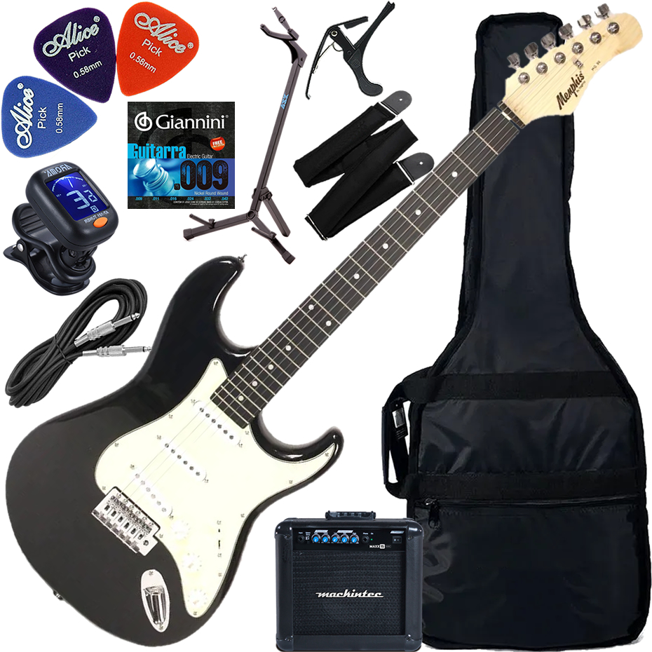 Kit Guitarra Elétrica Strato Tagima Memphis MG-30 Preto BK Gx03