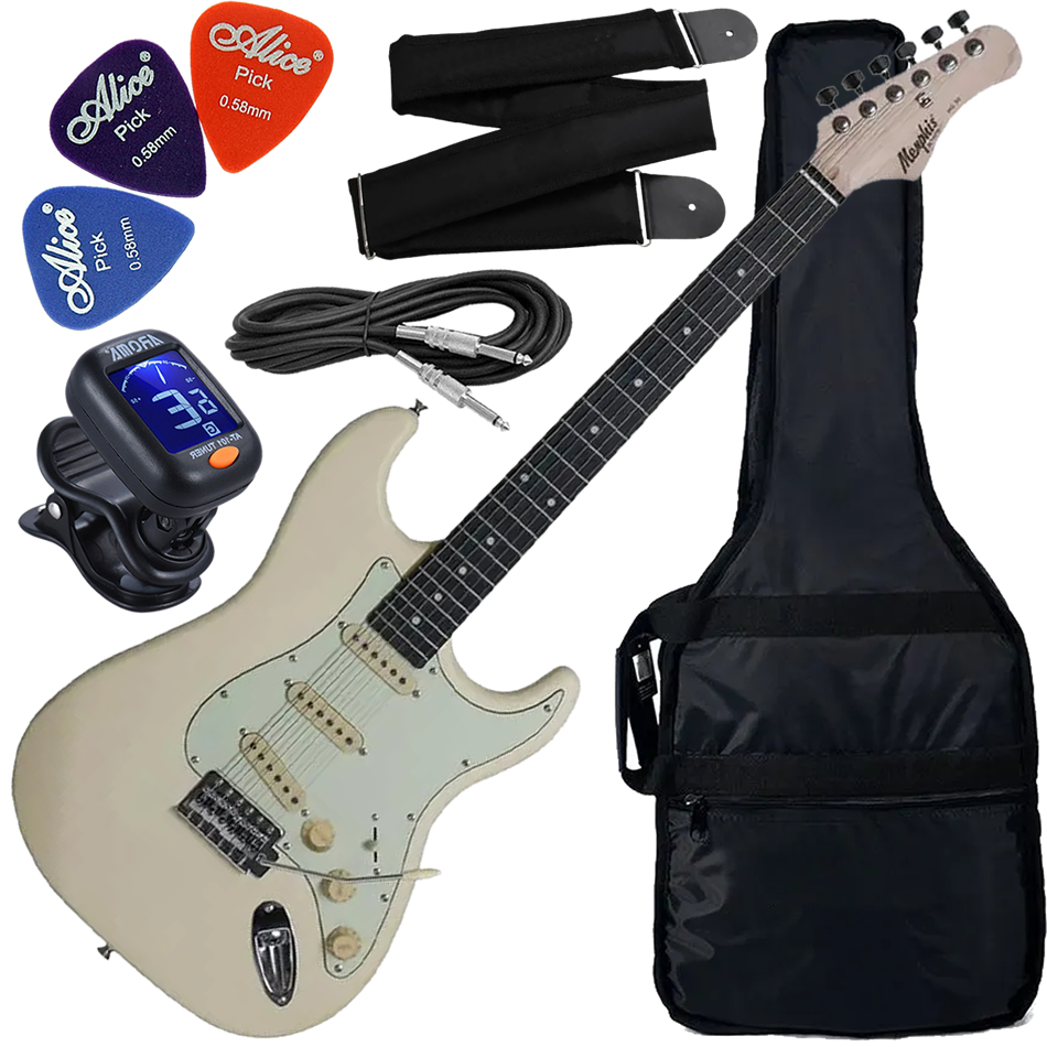 Kit Guitarra Elétrica Strato Tagima Memphis MG-30 Wh Branco Gx01