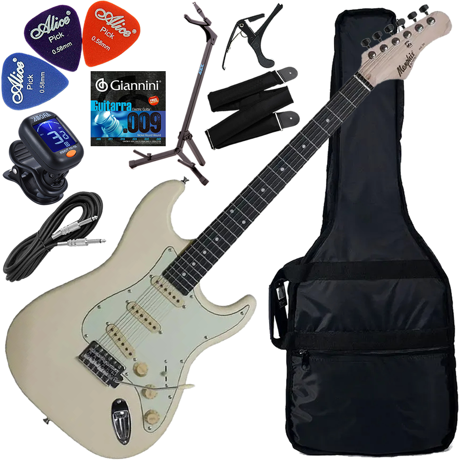 Kit Guitarra Elétrica Strato Tagima Memphis MG-30 Wh Branco Gx02