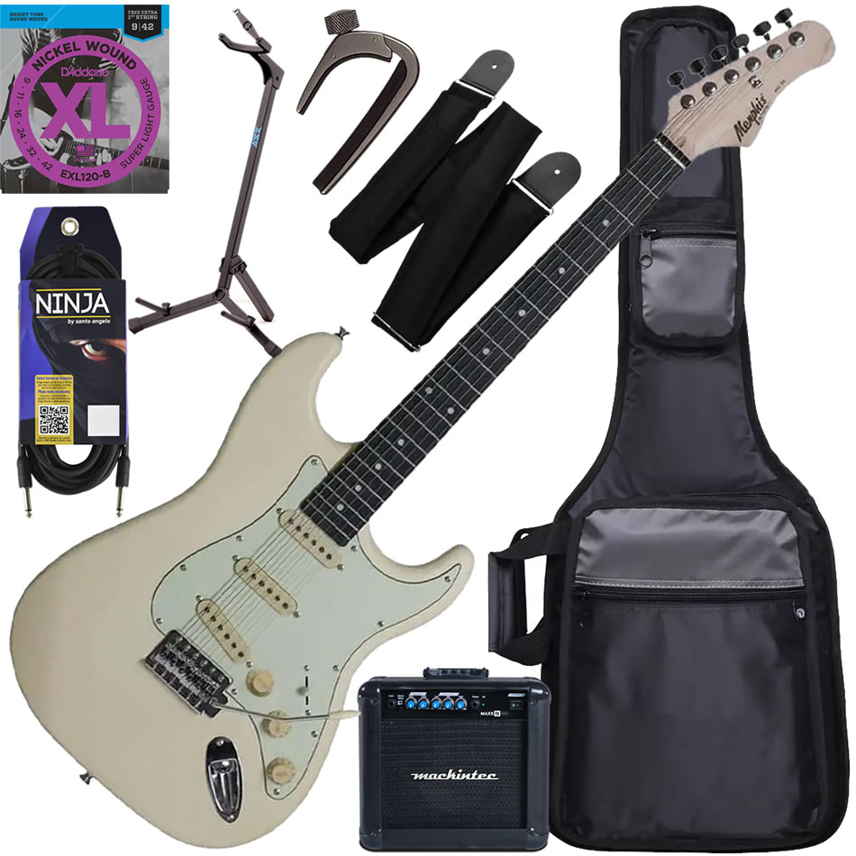 Kit Guitarra Elétrica Strato Tagima Memphis MG-30 Wh Branco Gx04