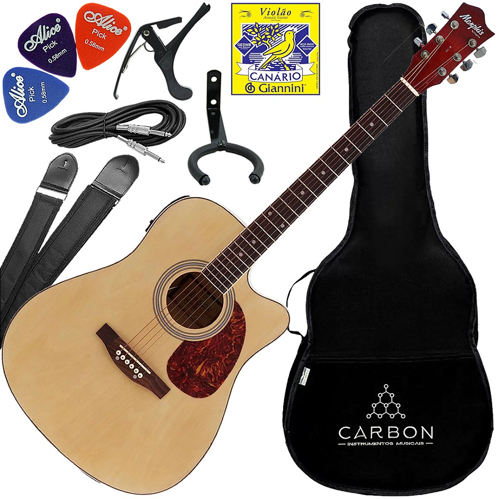 Kit Violão Eletroacústico Folk Aço Memphis Md18 NTS Vx02