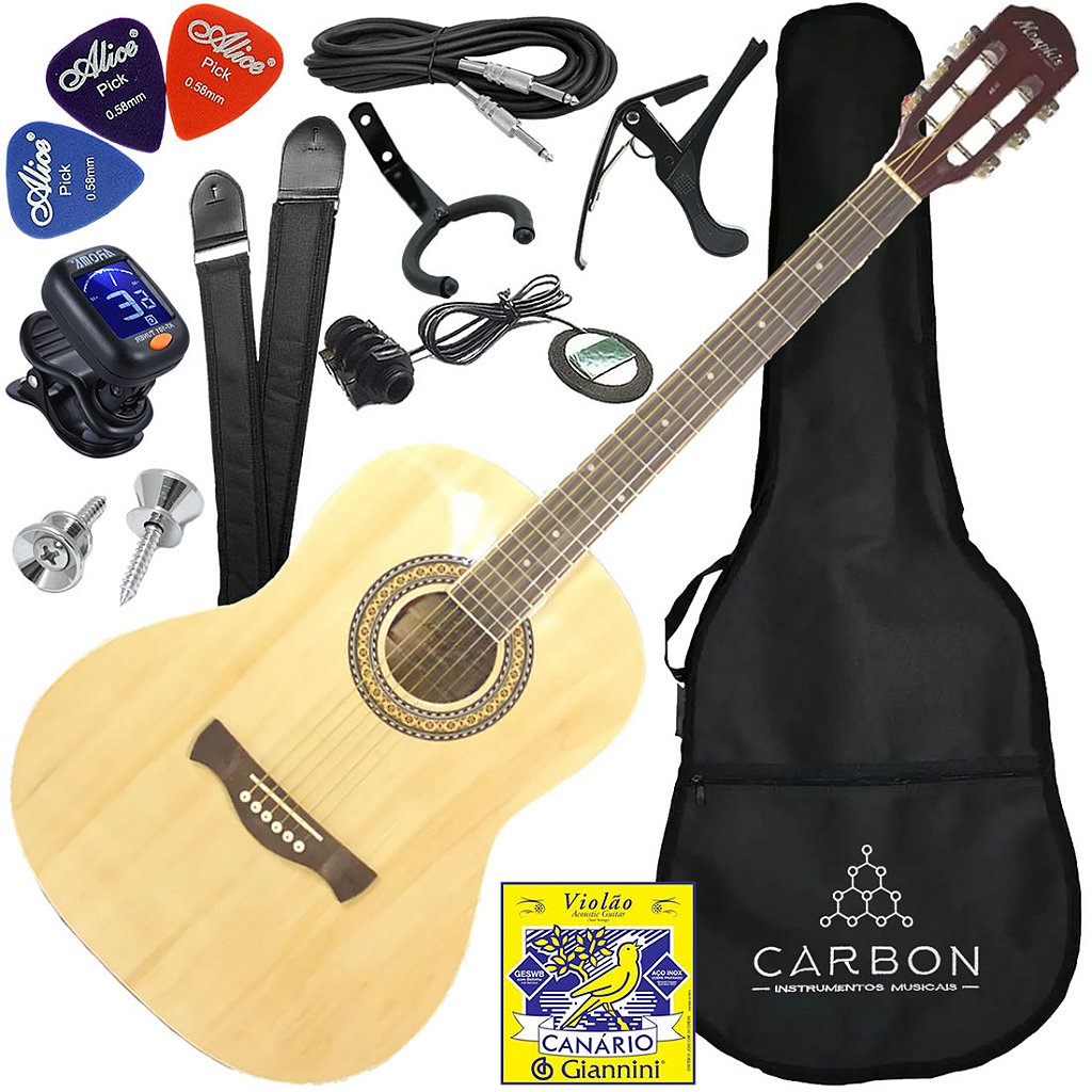 Kit Violão Clássico Elétrico Aço Memphis Ac40 Natural Vx08