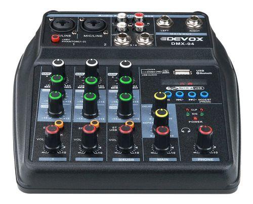 Mesa De Som Devox Dmx-04 4 Canais Bluetooth E Interface