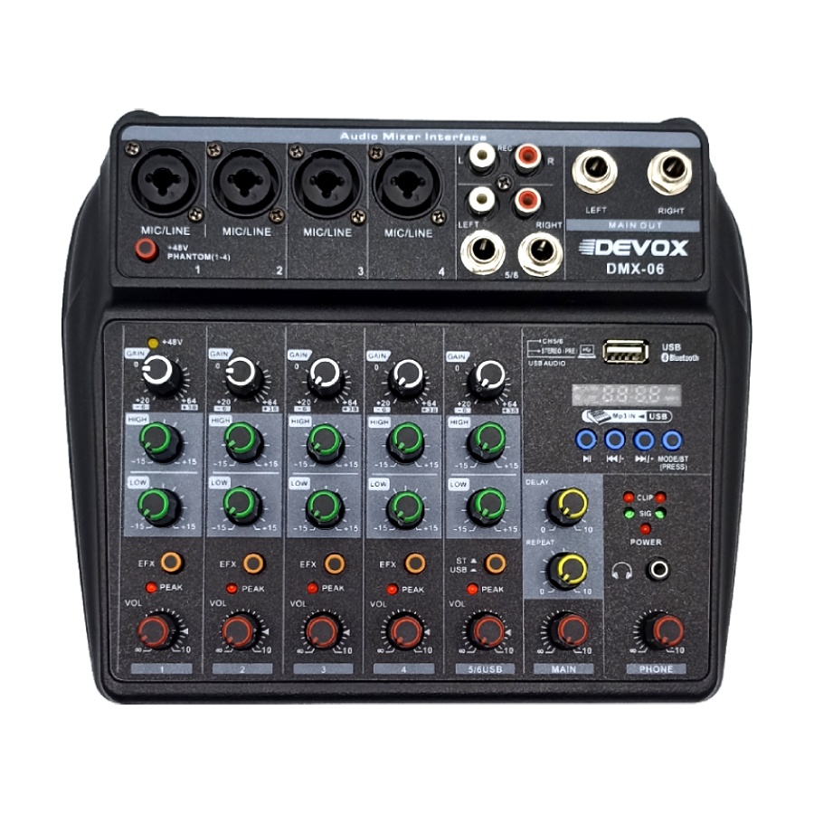 Mesa De Som Devox DMX-06 USB Bluetooth Interface 6 Canais