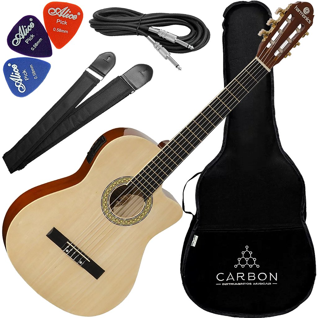 Kit Violão Eletroacústico Harmonics GE-20 Nylon Natural Vx01
