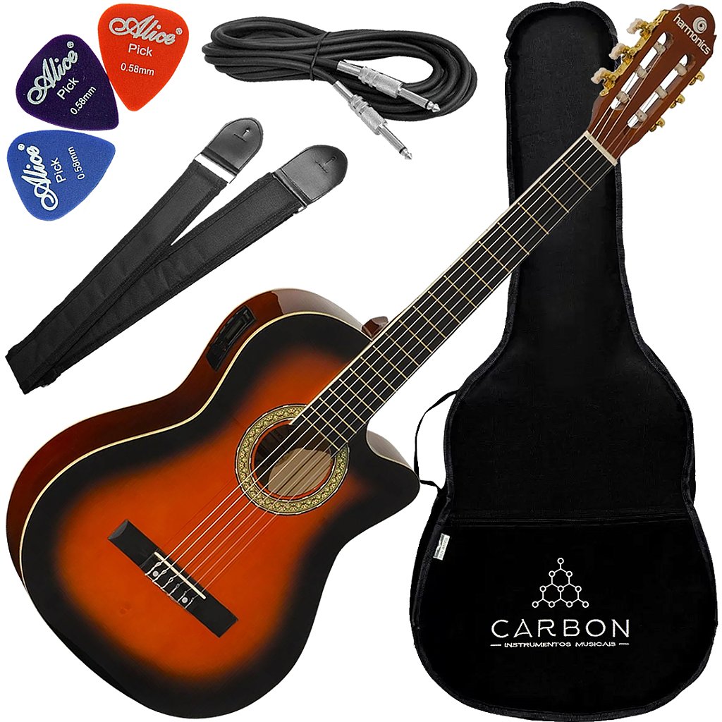 Kit Violão Eletroacústico Harmonics GE-20 Nylon Sunburst Vx01
