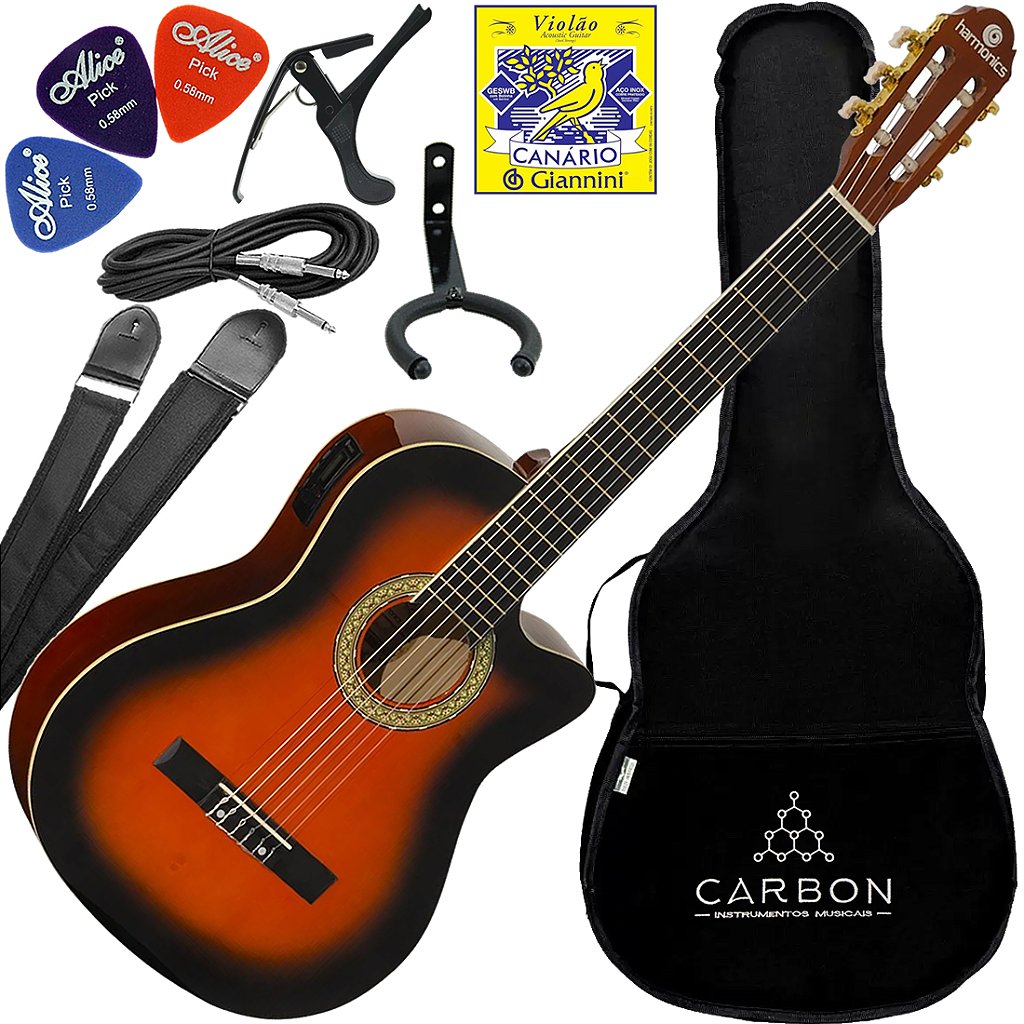 Kit Violão Eletroacústico Harmonics GE-20 Nylon Sunburst Vx02