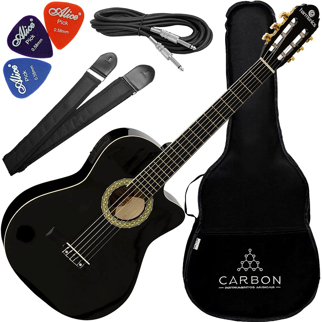 Kit Violão Eletroacústico Harmonics GE-20 Nylon Preto Vx01