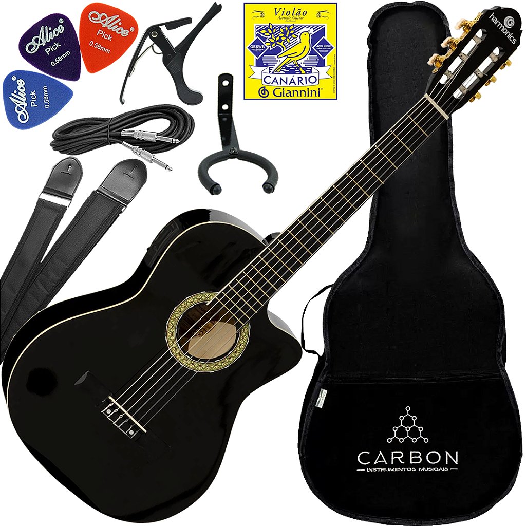 Kit Violão Eletroacústico Harmonics GE-20 Nylon Preto Vx02