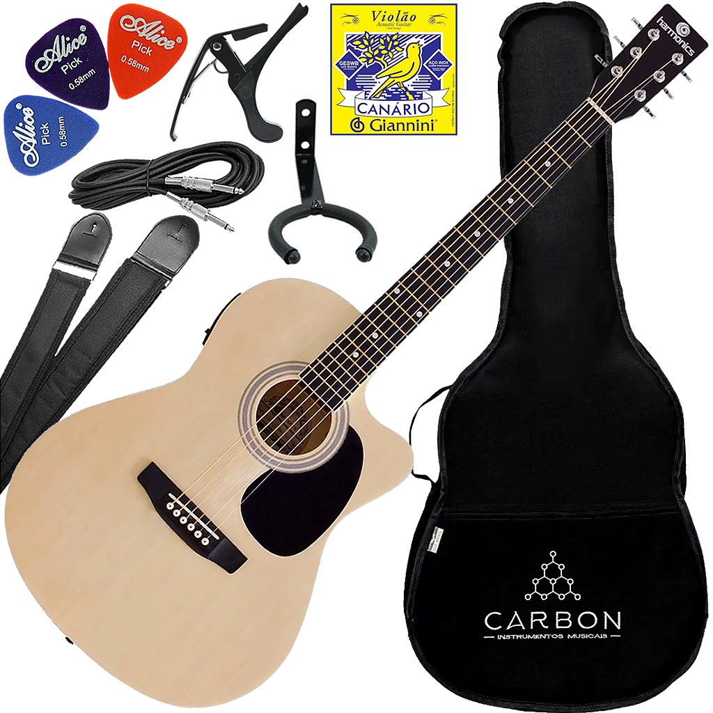 Kit Violão Eletroacústico Harmonics GE-21 Aço Natural Vx02