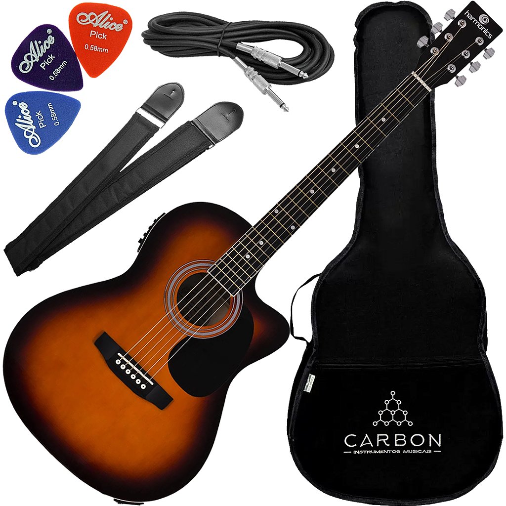 Kit Violão Eletroacústico Harmonics GE-21 Aço Sunburst Vx01