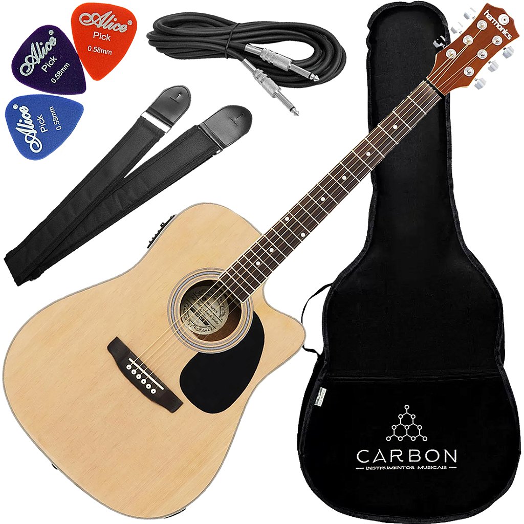 Kit Violão Eletroacústico Harmonics GE-30 Aço Folk Natural Vx01