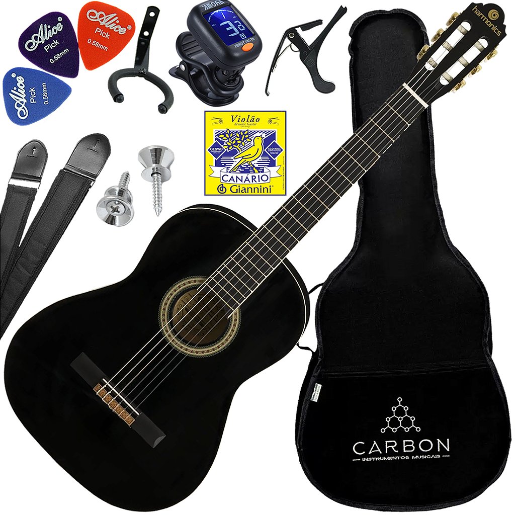 Kit Violão Acústico Harmonics GNA-111 Nylon Preto Vx05