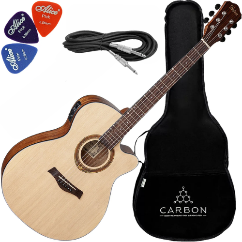 Kit Violão Elétrico Hofma Hma-295 Stnt Natural Aço Vx01